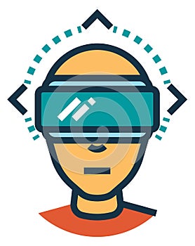 Man in virtual reality glasses icon. Vr headset