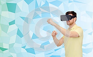 Man in virtual reality headset or 3d glasses