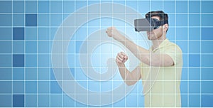 Man in virtual reality headset or 3d glasses