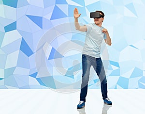 Man in virtual reality headset or 3d glasses