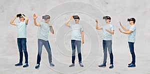 Man in virtual reality headset or 3d glasses set