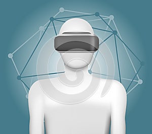 Man in virtual reality headset. Abstract vr concept with geometric shape.
