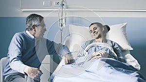 Man visiting her daughter at the hospital