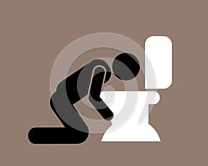 Man is vomiting into toilet bowl and wc