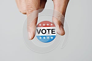 Man with a vote badge for the US election
