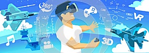 man in a VR glasses 3d virtual reality icons