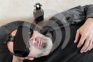 Man with vr glasses, downview photo
