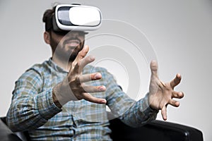 Man in vr glasses gesturing