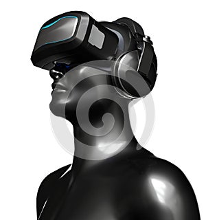 Man in VR Goggles with Headphones