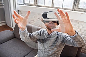 Man in VR headset smiling