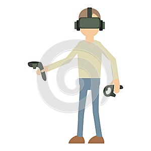 Man with vr manipulator icon, cartoon style