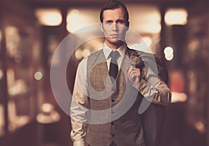 Businessman against blurred background