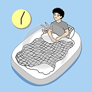 Man wake up early in the morning 6 o`clock hand drawn vector