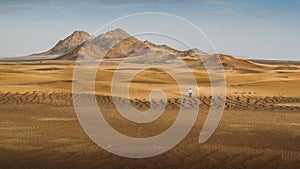 A man walking alone in the Dasht-e-Lut, a large salt desert located in the provinces of Kerman, Sistan and Baluchestan