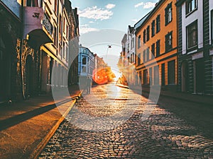 Man walking alone at sunset street Travel Lifestyle