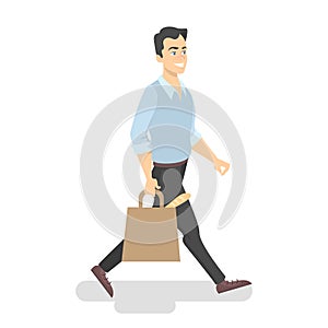 Man walking with bag with bread from the store