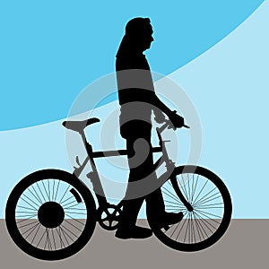 Man Walking Bicycle