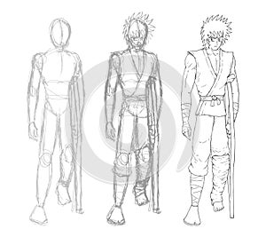 Man walking with crutch