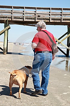 man walking dog