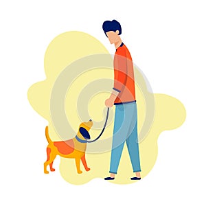 Man Walking with Dog Along Cartoon Illustration