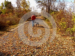 Man Walking the Dog in Autumn