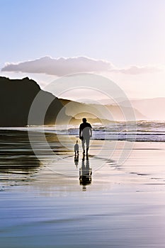 Man walking the dog on beach