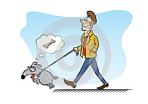 Man walking dog. Cartoon vector illustration. Vector illustration