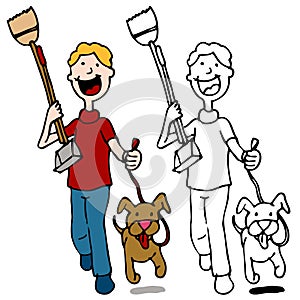 Man Walking Dog Holding Pooper Scooper