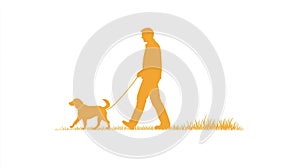 Man walking dog on leash, outdoors, silhouette