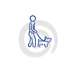 Man walking dog line icon concept. Man walking dog flat  vector symbol, sign, outline illustration.