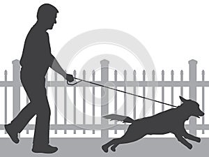 Man Walking Dog in Silhouette