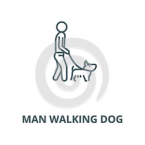 Man walking dog vector line icon, linear concept, outline sign, symbol