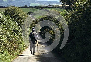 Man walking down a country lane