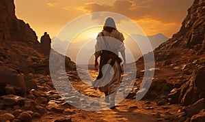 Man Walking Down Desert Dirt Road