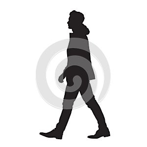 Man walking forward, isolated vector silhouette, side view