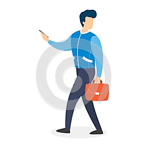 Man walking with the mobile phone and chatting