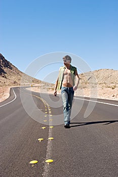 Man walking on the road