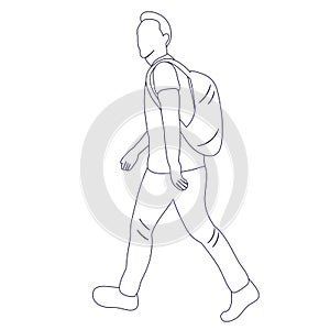 Man walking sketch, outline, isolated