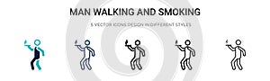 Man walking and smoking icon in filled, thin line, outline and stroke style. Vector illustration of two colored and black man