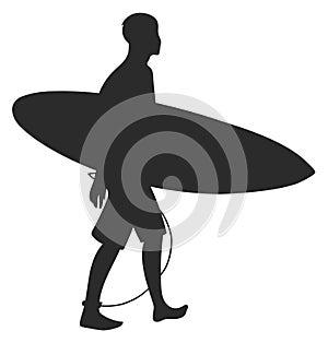 Man walking with surfing board. Summer sport icon
