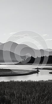 Japanese Minimalism: Serene Lake With Majestic Mountains photo