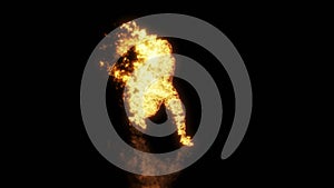 A man walks and burns with fire. Matches are not toys for children. 3D rendering.