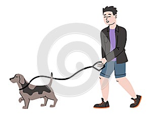 Man walks his dog.