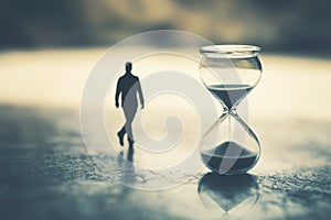 Man Passing Hourglass Symbolizing Time Pressure and Deadlines photo