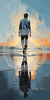 Mark\'s Solitude A Captivating Beach Sunset Painting photo