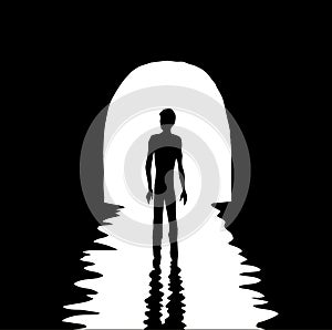 A man walks in a tunnel. Vector drawing