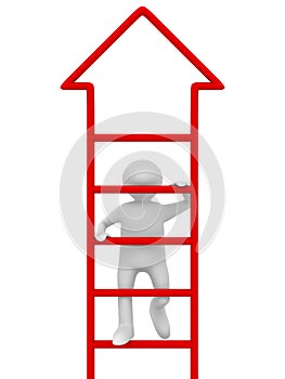 Man walks upstairs on white background