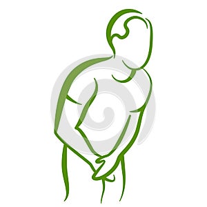 Man wants to go to the toilet. Cystitis disease. outline drawing. Vector illustration. Man silhouette
