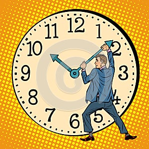 Man wants to stop the clock. Time management