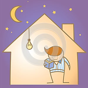 Man in the warm and light house